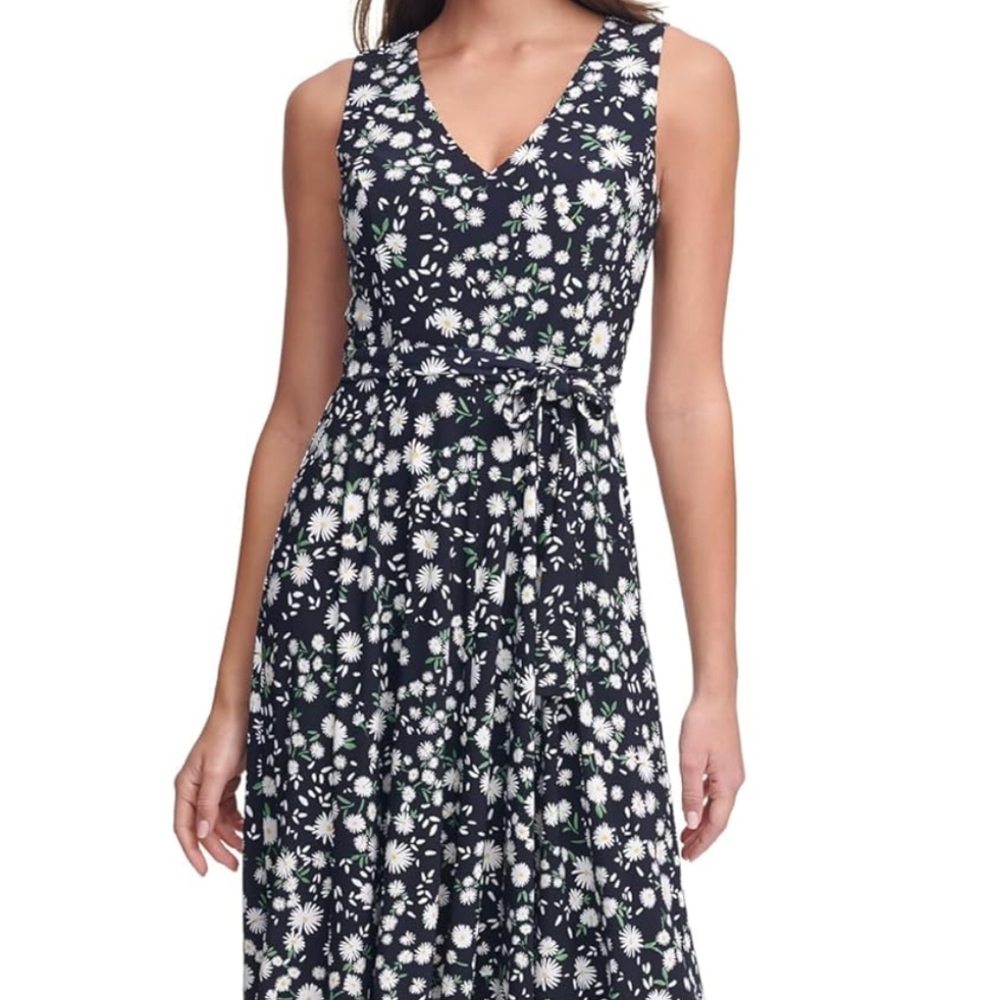 Tommy Hilfiger Navy Blue floral,  Dress. Stretch Fabric